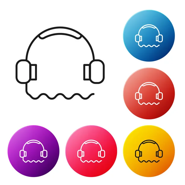 Icono Auriculares Línea Negra Aislado Sobre Fondo Blanco Servicio Cliente — Vector de stock