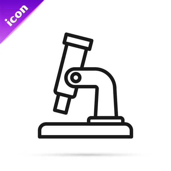 Fekete Vonal Microscope Ikon Elszigetelt Fehér Háttér Kémia Gyógyszerészeti Eszköz — Stock Vector