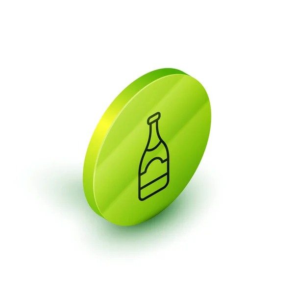 Isometrische Linie Champagnerflaschensymbol Isoliert Auf Weißem Hintergrund Grüner Kreis Knopf — Stockvektor
