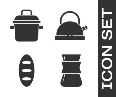 Türk kahvesi, tencere, somun ekmek ve ikonlu kettle. Vektör.