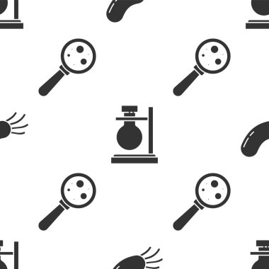 Bakterileri, deney tüpünü hazır duruma getirin ve mikroorganizmaları dikişsiz kalıba göre büyüteç altına alın. Vektör.