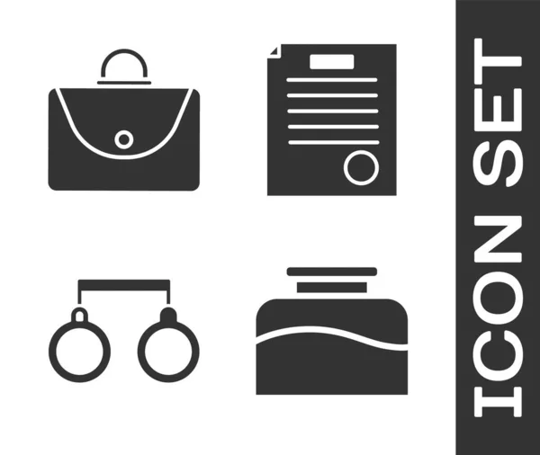 Set Inkwell Maletín Esposas Icono Orden Arresto Vector — Vector de stock