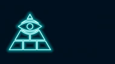 Parlayan neon çizgisi Masonların sembolü Tanrı 'nın her şeyi gören ikonu siyah arka planda izole edilmiş. Üçgendeki Tanrı 'nın Gözü. 4K Video hareketli grafik canlandırması