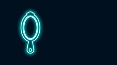 Parlayan neon hattı sihirli el aynası ikonu siyah arkaplanda izole edildi. 4K Video hareketli grafik canlandırması