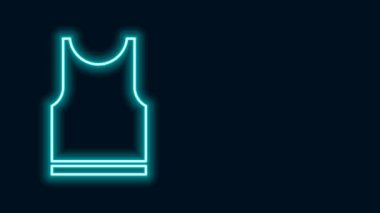 Parlak neon çizgili kolsuz tişört simgesi siyah arkaplanda izole edildi. 4K Video hareketli grafik canlandırması