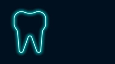 Parlayan neon çizgisi Diş simgesi siyah arkaplanda izole edildi. Diş hekimliği kliniği veya diş hekimliği merkezi ve diş macunu paketi için diş sembolü. 4K Video hareketli grafik canlandırması