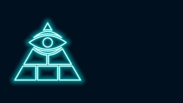 Ragyogó neon vonal Szabadkőművesek szimbólum All-seeing szem Isten ikon elszigetelt fekete alapon. A Gondviselés szeme a háromszögben. 4K Videó mozgás grafikus animáció