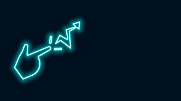 Gloeiende neon lijn Spel pictogram geïsoleerd op zwarte achtergrond. De tovenaarshand voert spreuken uit. 4K Video motion grafische animatie — Stockvideo