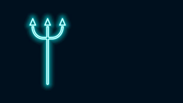 Icona luminosa al neon Neptune Trident isolata su sfondo nero. Animazione grafica 4K Video motion — Video Stock