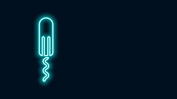 Linha de néon brilhante ícone de menstruação e tampão sanitário isolado no fundo preto. Produto de higiene feminina. Animação gráfica em movimento de vídeo 4K — Vídeo de Stock
