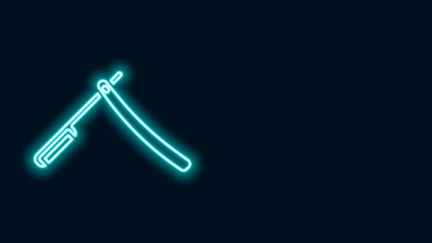 Zářící neonová čára Ikona břitvy izolovaná na černém pozadí. Symbol holičství. Grafická animace pohybu videa 4K — Stock video