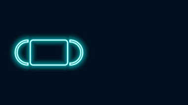 Parlayan neon hattı tıbbi koruyucu maske simgesi siyah arkaplanda izole edildi. 4K Video hareketli grafik canlandırması