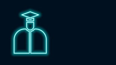 Parlayan neon hattı Öğrenci simgesi siyah arkaplanda izole edildi. 4K Video hareketli grafik canlandırması