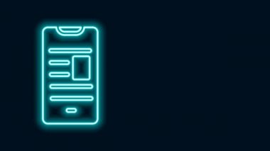 Siyah arkaplanda izole edilmiş gezici simge üzerine parlayan neon hattı çevrimiçi kitap. İnternet eğitimi konsepti, e-öğrenme kaynakları. 4K Video hareketli grafik canlandırması