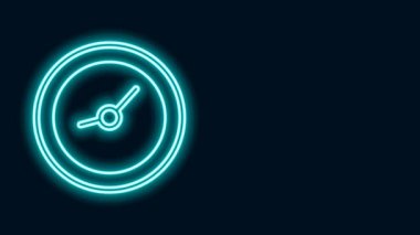 Parlayan neon çizgi saat simgesi siyah arkaplanda izole edildi. Zaman sembolü. 4K Video hareketli grafik canlandırması