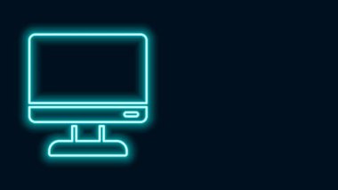 Parlayan neon hattı Bilgisayar monitörü simgesi siyah arkaplanda izole edildi. Elektronik cihaz. Ön manzara. 4K Video hareketli grafik canlandırması