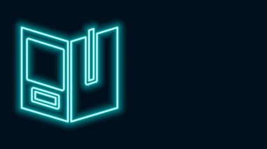 Parlayan neon hattı Açık kitap simgesi siyah arkaplanda izole edildi. 4K Video hareketli grafik canlandırması