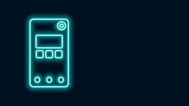 Parlayan neon hattı Smartphone, siyah arkaplanda izole edilmiş cep telefonu simgesi. 4K Video hareketli grafik canlandırması