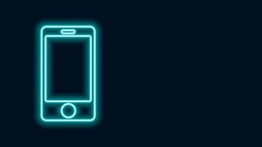 Parlayan neon hattı Smartphone, siyah arkaplanda izole edilmiş cep telefonu simgesi. 4K Video hareketli grafik canlandırması