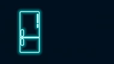 Parlayan neon hattı buzdolabı simgesi siyah arkaplanda izole edildi. Buzdolabı buzdolabı. Ev aletleri ve aletler. 4K Video hareketli grafik canlandırması