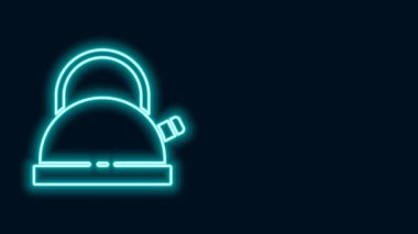 Siyah arka planda izole edilmiş kabza simgesi olan parlak neon çizgisi Kettle. Çaydanlık ikonu. 4K Video hareketli grafik canlandırması