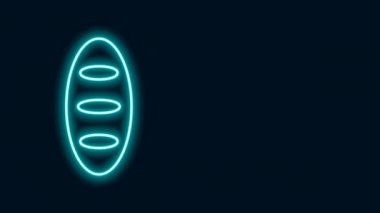 Parlayan neon hattı ekmek simgesi siyah arkaplanda izole edildi. 4K Video hareketli grafik canlandırması