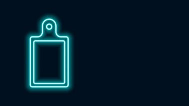Parlayan neon hattı kesme tahtası simgesi siyah arkaplanda izole edildi. Kesme tahtası sembolü. 4K Video hareketli grafik canlandırması