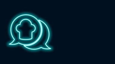 Parlak neon hattı Şef şapkası siyah arkaplanda izole edilmiş konuşma balonu ikonu. Aşçılık sembolü. Aşçı şapkası. 4K Video hareketli grafik canlandırması