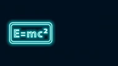 Parlayan neon hattı matematik denklem çözümü ikonu siyah arkaplanda izole edildi. E eşittir bilgisayar ekranında mc kare denklemi. 4K Video hareketli grafik canlandırması