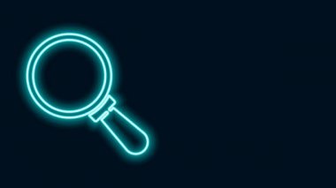 Parlayan neon çizgisi büyüteç simgesi siyah arkaplanda izole edildi. Arama, odaklanma, yakınlaştırma, iş sembolü. 4K Video hareketli grafik canlandırması