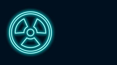 Parlayan neon hattı Radyoaktif simge siyah arkaplanda izole edildi. Radyoaktif zehirli sembol. Radyasyon tehlikesi işareti. 4K Video hareketli grafik canlandırması