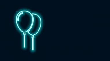 Siyah zemin üzerinde izole edilmiş kurdele ikonu olan parlak neon çizgili balonlar. Mutlu Paskalyalar. 4K Video hareketli grafik canlandırması