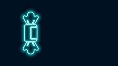 Parlayan neon hattı Candy simgesi siyah arkaplanda izole edildi. 4K Video hareketli grafik canlandırması
