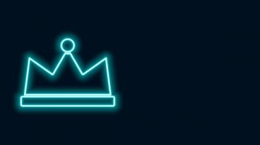 Parlayan neon çizgisi Crown simgesi siyah arkaplanda izole edildi. 4K Video hareketli grafik canlandırması