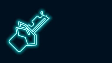 Parlayan neon hattı Bitten çikolata ikonu siyah arka planda izole edilmiş. 4K Video hareketli grafik canlandırması