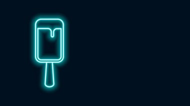 Parlayan neon hattı dondurma ikonu siyah arka planda izole edildi. Güzel sembol. 4K Video hareketli grafik canlandırması