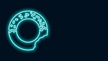 Siyah arka planda izole edilmiş tatlı jöleli neon çizgili donut. 4K Video hareketli grafik canlandırması