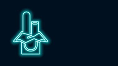 Parlayan neon çizgisi, siyah arkaplanda izole edilmiş çikolata çubuğu simgesi. 4K Video hareketli grafik canlandırması
