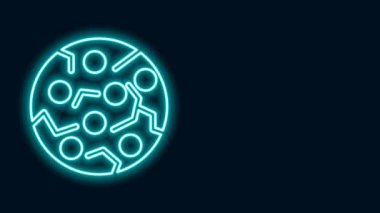 Parlak neon çizgili kurabiye ya da siyah arka planda izole edilmiş çikolata ikonlu bisküvi. 4K Video hareketli grafik canlandırması