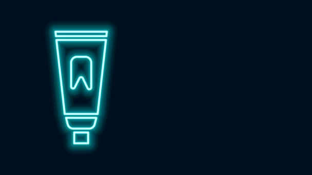 Siyah arkaplanda izole edilmiş parlak neon hattı tüp diş macunu simgesi. 4K Video hareketli grafik canlandırması — Stok video