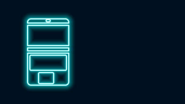 Linea fluorescente icona del computer portatile isolato su sfondo nero. Quaderno del computer con segno dello schermo vuoto. Animazione grafica 4K Video motion — Video Stock