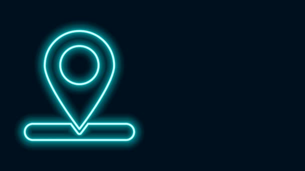 Icono de pin de mapa de línea de neón brillante aislado sobre fondo negro. Navegación, puntero, ubicación, mapa, GPS, dirección, lugar, brújula, concepto de búsqueda. Animación gráfica de vídeo 4K — Vídeos de Stock