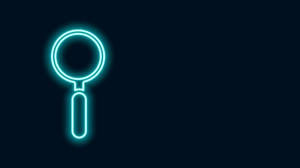 Glödande neon linje Förstoringsglas ikon isolerad på svart bakgrund. Sök, fokusera, zooma, affärssymbol. 4K Video motion grafisk animation — Stockvideo