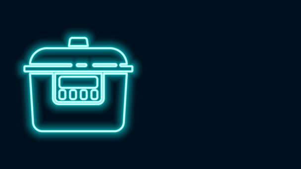 Línea de neón brillante Icono de cocina lenta aislado sobre fondo negro. Sartén eléctrica. Animación gráfica de vídeo 4K — Vídeos de Stock