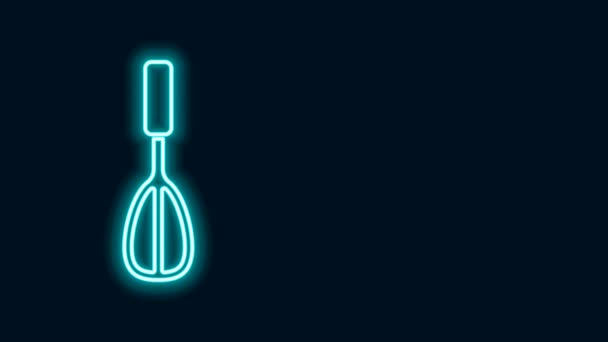 Glowing neon line Kitchen whisk icon isolated on black background. Cooking utensil, egg beater. Cutlery sign. Food mix symbol. 4K Video motion graphic animation — Stock Video