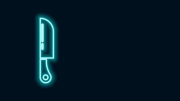 Glödande neon linje kniv ikon isolerad på svart bakgrund. Bestick symbol. 4K Video motion grafisk animation — Stockvideo