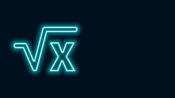 Glowing neon line Square root of x glyph icon isolated on black background. Mathematical expression. 4K Video motion graphic animation — Stock Video