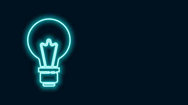 Lâmpada de luz de linha de néon brilhante com conceito de ícone de ideia isolado no fundo preto. Símbolo de energia e ideia. Conceito de inspiração. Animação gráfica em movimento de vídeo 4K — Vídeo de Stock