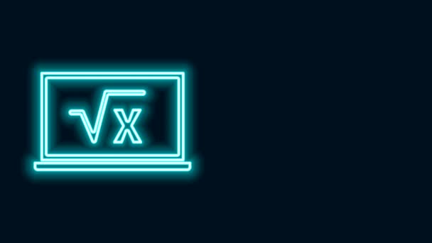 Leuchtende Leuchtschrift Quadratische Wurzel aus x Glyphen auf Tafelbild isoliert auf schwarzem Hintergrund. Mathematischer Ausdruck. 4K Video Motion Grafik Animation — Stockvideo