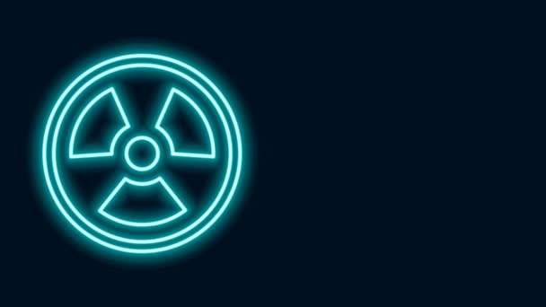Leuchtende Leuchtschrift Radioaktives Symbol isoliert auf schwarzem Hintergrund. Radioaktives toxisches Symbol. Strahlengefahrenzeichen. 4K Video Motion Grafik Animation — Stockvideo